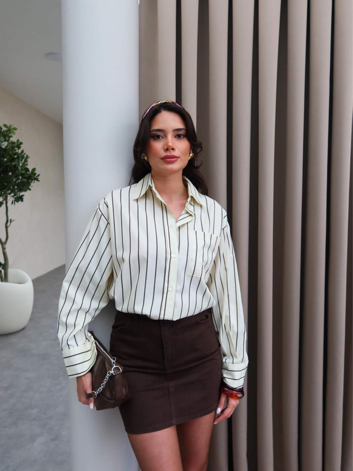 Cep Detaylı Çizgili Gömlek