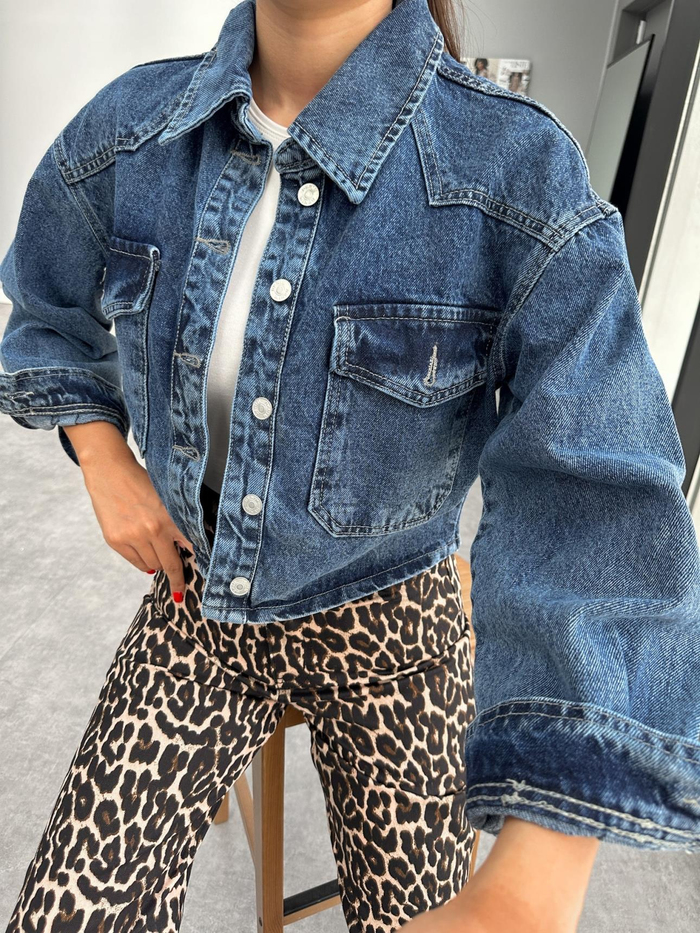 Cep Detaylı Crop Denim Ceket
