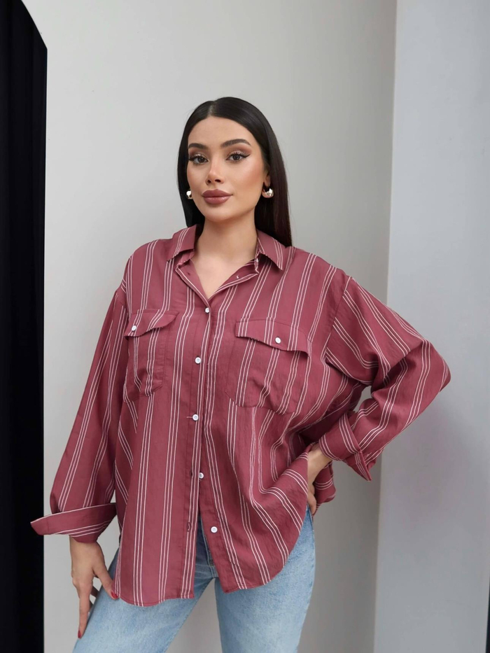 Cepli Çizgili Oversize Gömlek