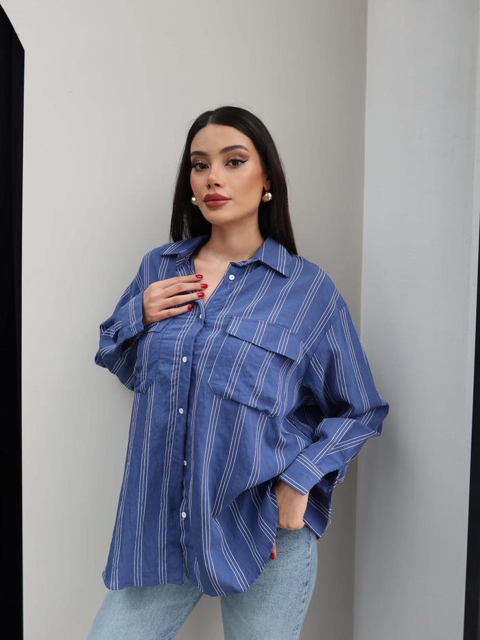 Cepli Çizgili Oversize Gömlek
