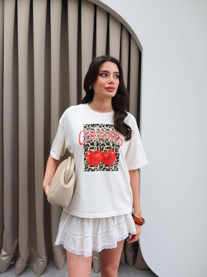 Cherry Baskılı Oversize Tshirt
