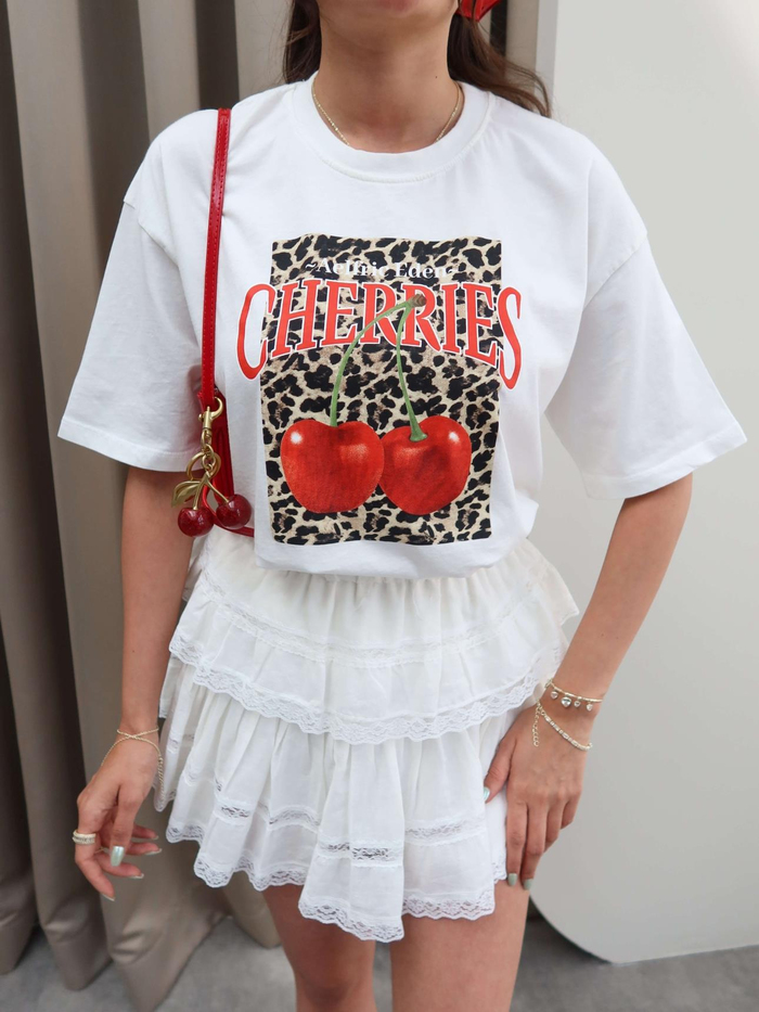 Cherry Baskılı Oversize Tshirt