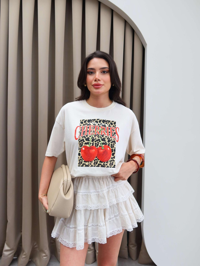 Cherry Baskılı Oversize Tshirt
