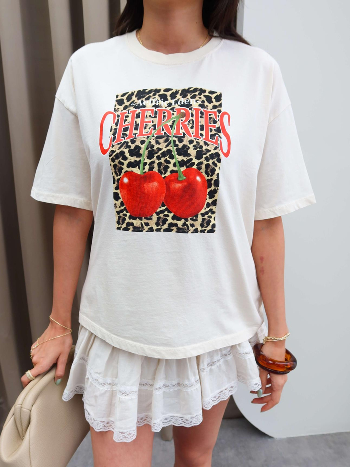 Cherry Baskılı Oversize Tshirt