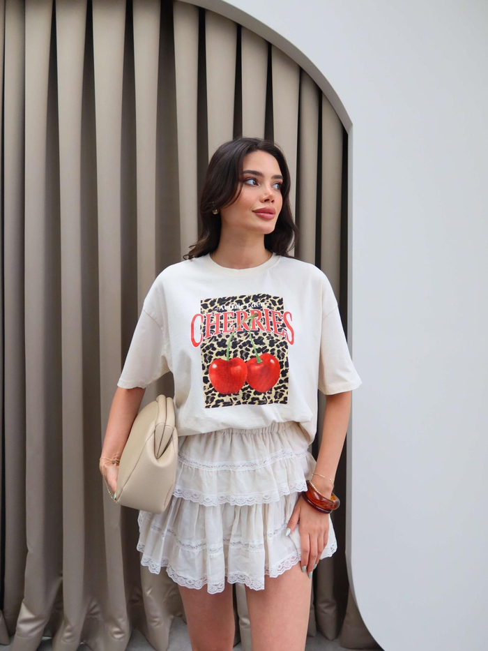 Cherry Baskılı Oversize Tshirt