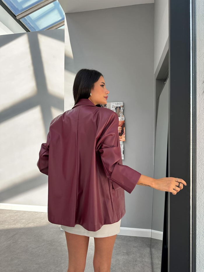 Cherry Oversize Blazer Deri Ceket
