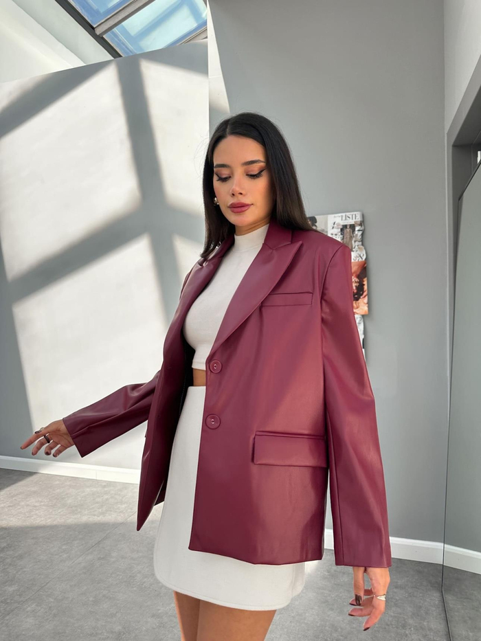 Cherry Oversize Blazer Deri Ceket