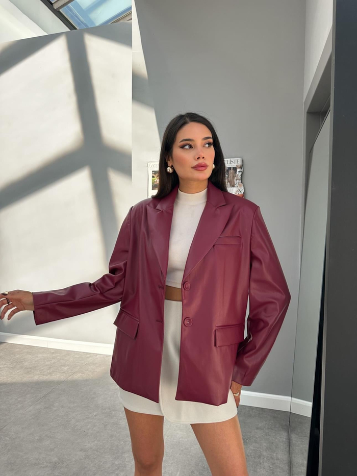 Cherry Oversize Blazer Deri Ceket