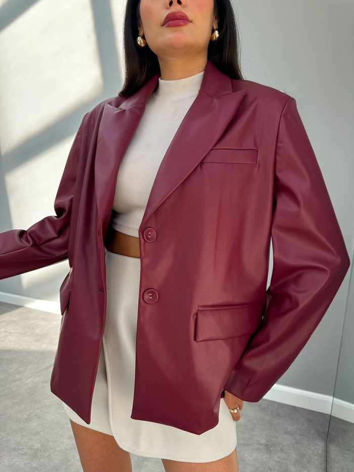 Cherry Oversize Blazer Deri Ceket