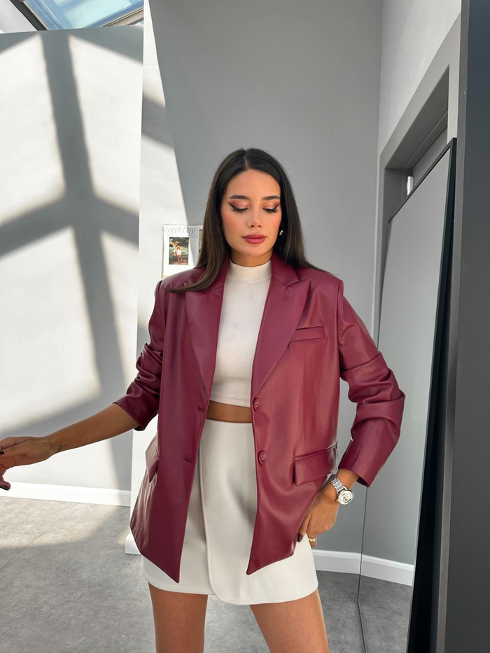 Cherry Oversize Blazer Deri Ceket