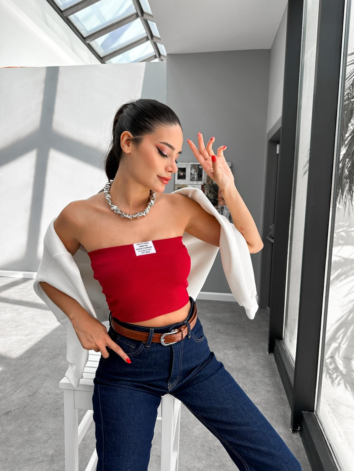 Cherry Straplez Kaplı Fitilli Crop