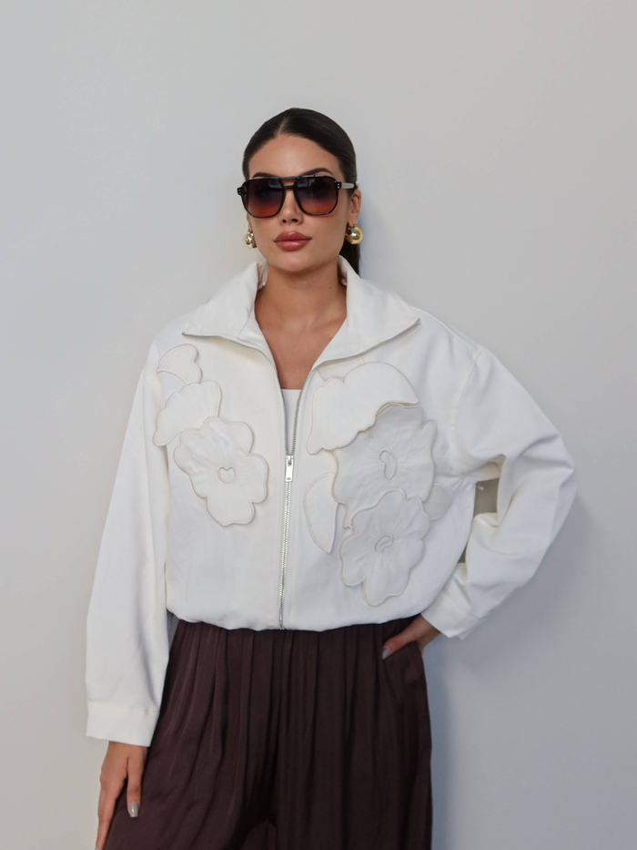Çiçek Aplikeli Bomber Ceket
