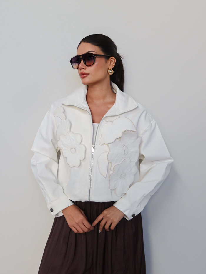 Çiçek Aplikeli Bomber Ceket