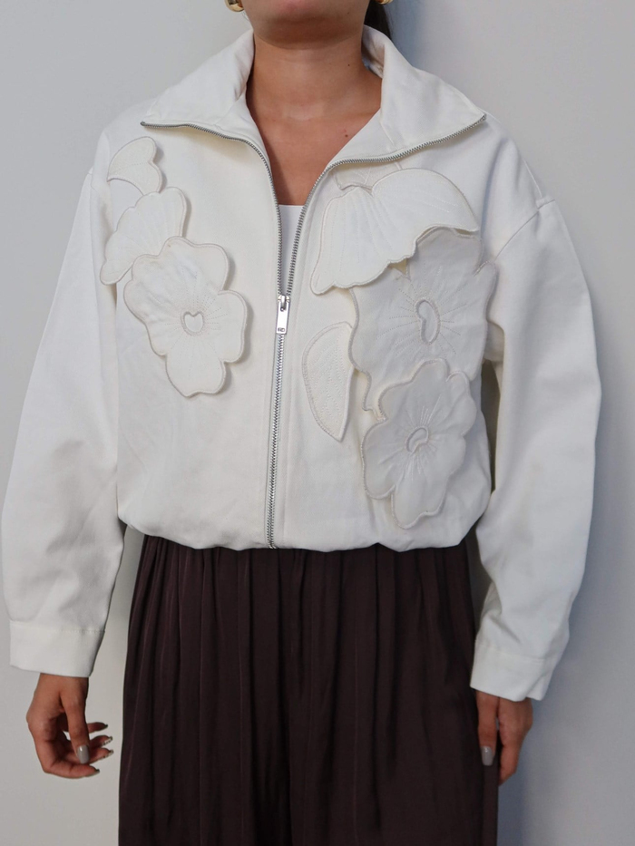 Çiçek Aplikeli Bomber Ceket