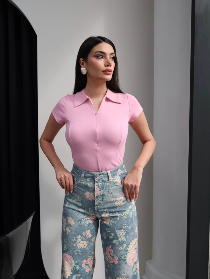 Çiçek Desen Yüksek Bel Wide Leg Jean