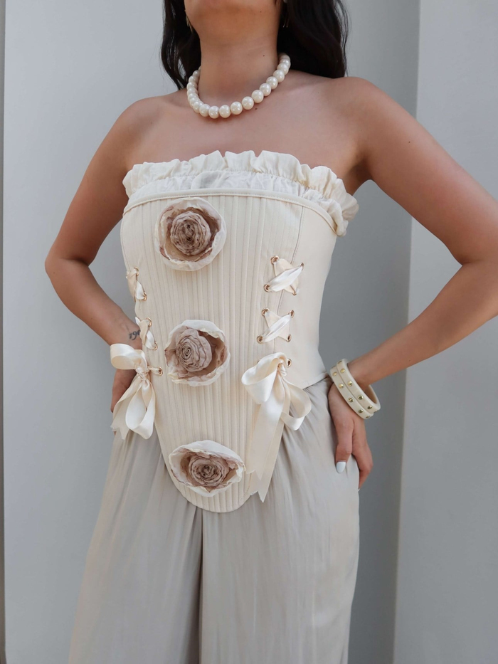 Çiçek Detaylı Vintage Korse