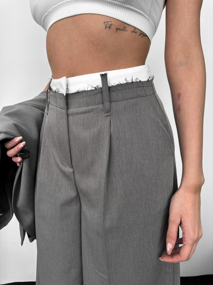 Çift Bel Bantlı Wide Leg Pantolon