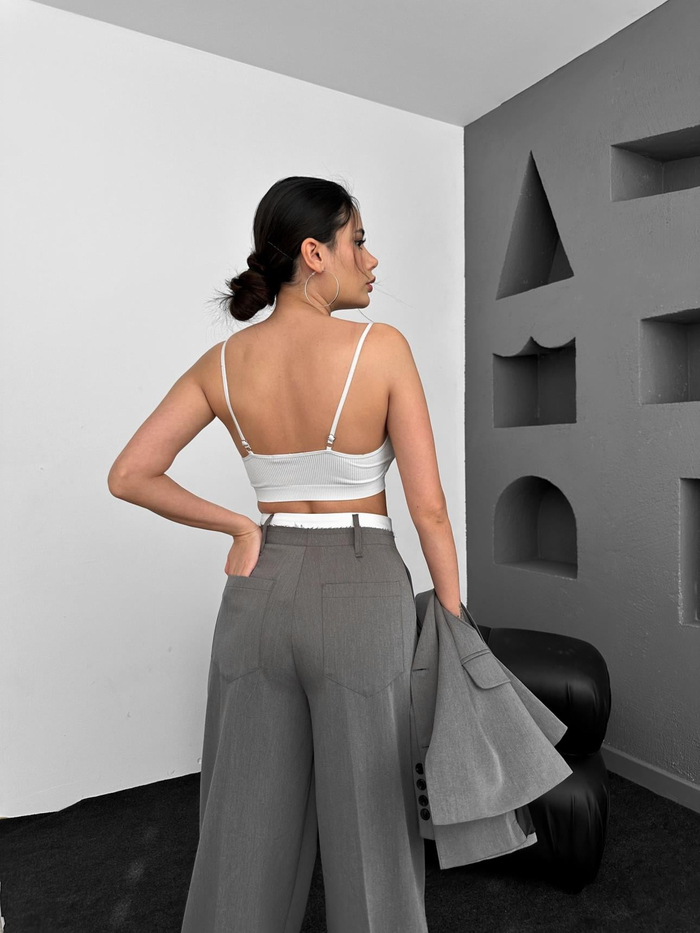 Çift Bel Bantlı Wide Leg Pantolon