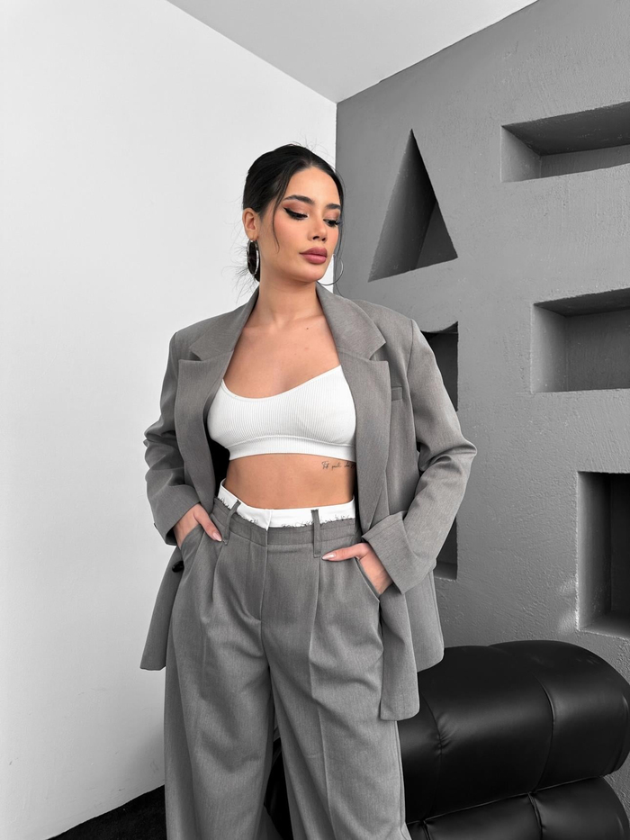 Çift Bel Bantlı Wide Leg Pantolon