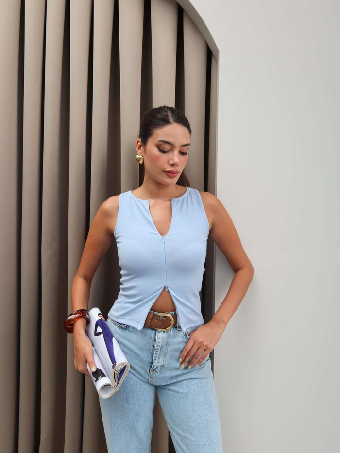 Çift Fermuarlı Bluz