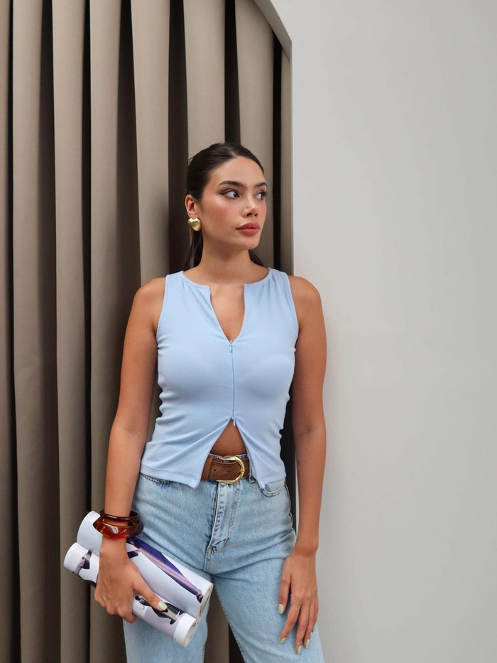 Çift Fermuarlı Bluz