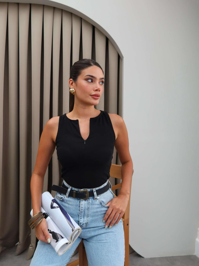 Çift Fermuarlı Bluz