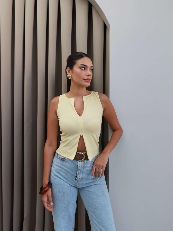 Çift Fermuarlı Bluz