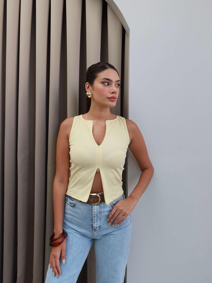 Çift Fermuarlı Bluz