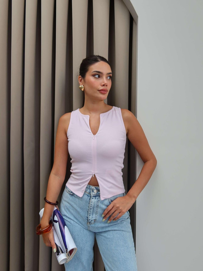 Çift Fermuarlı Bluz