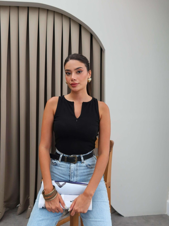 Çift Fermuarlı Bluz