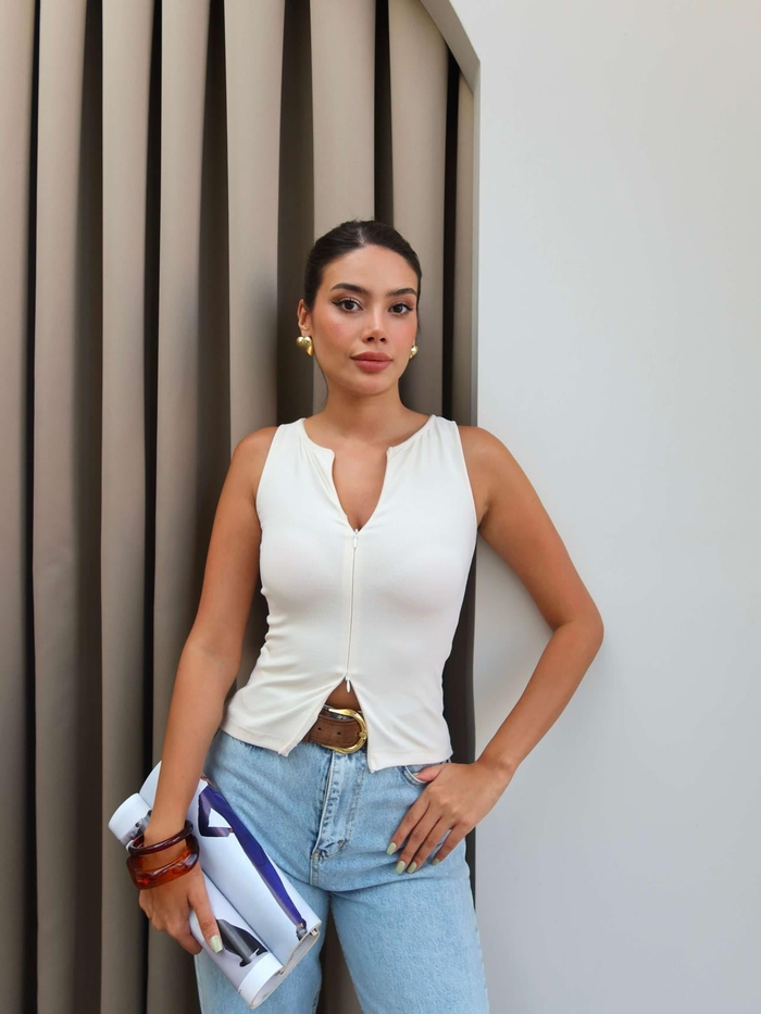 Çift Fermuarlı Bluz