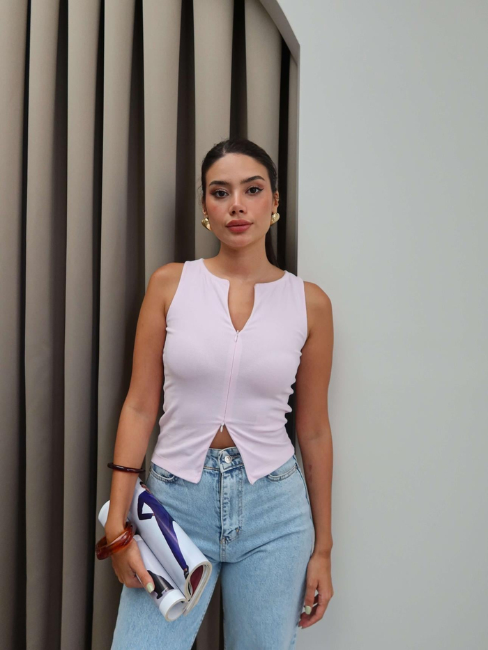 Çift Fermuarlı Bluz