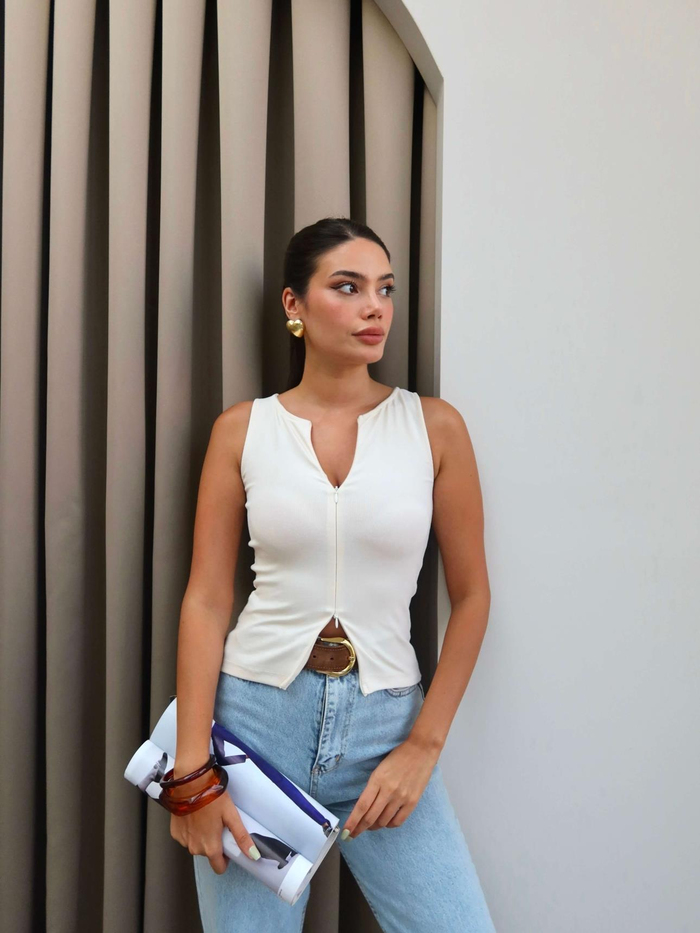Çift Fermuarlı Bluz