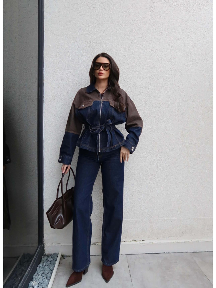 Çift Renk Denim Kuşaklı İkili Takım