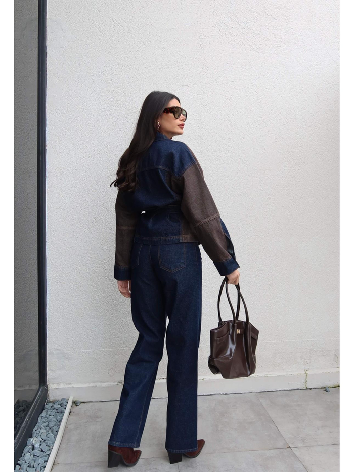 Çift Renk Denim Kuşaklı İkili Takım
