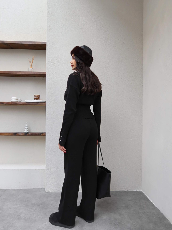 Çıtçıtlı Hırka Pantolon Triko Takım