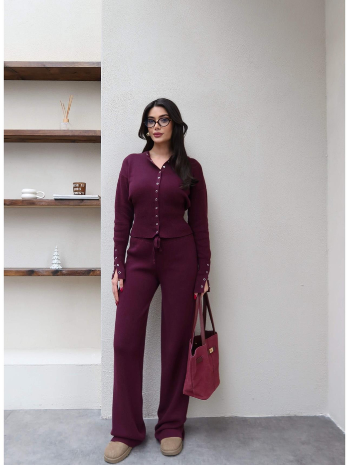 Çıtçıtlı Hırka Pantolon Triko Takım