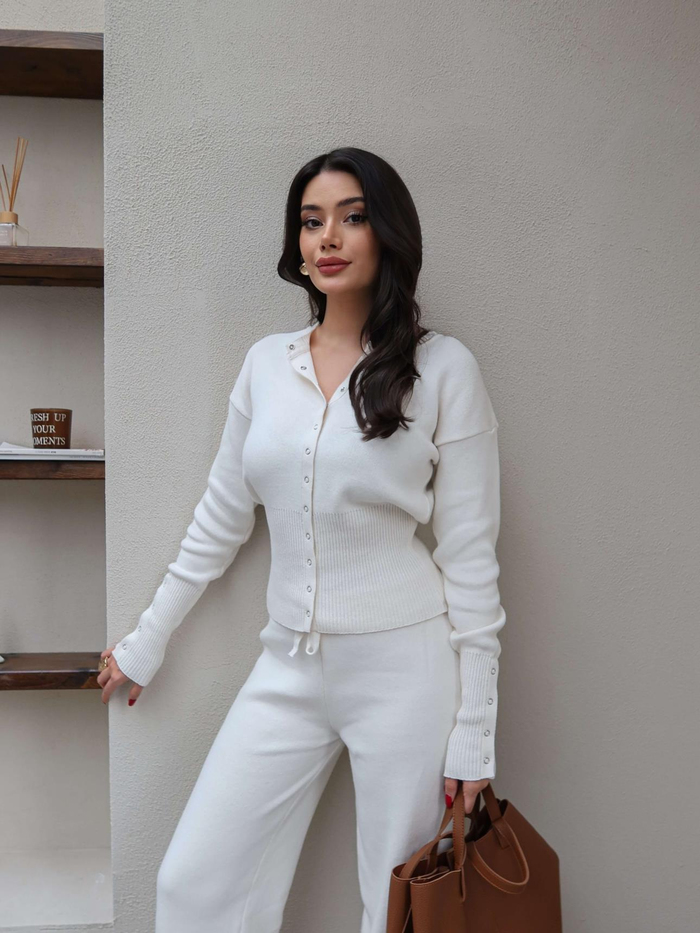 Çıtçıtlı Hırka Pantolon Triko Takım