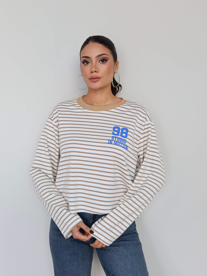 Çizgili Baskılı Uzun Kol Bluz