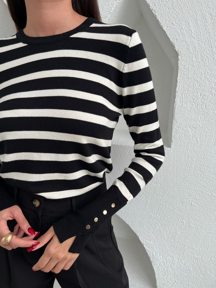 Çizgili Bisiklet Yaka KNIT Kazak