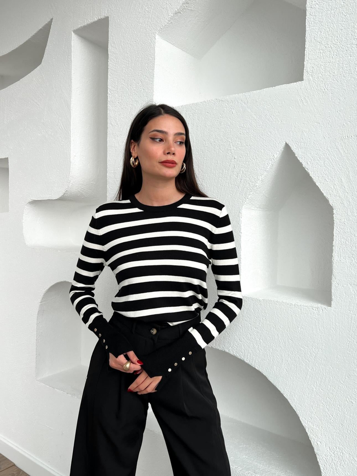 Çizgili Bisiklet Yaka KNIT Kazak