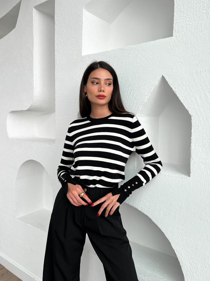 Çizgili Bisiklet Yaka KNIT Kazak