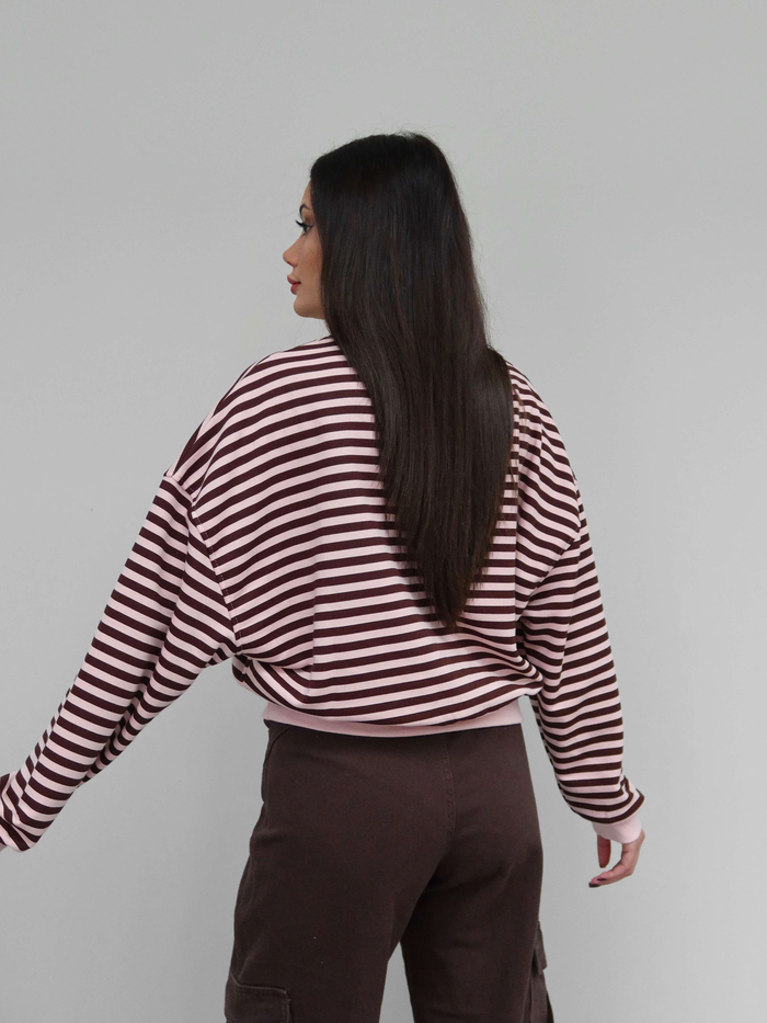 Çizgili Düşük Omuz Sweatshirt