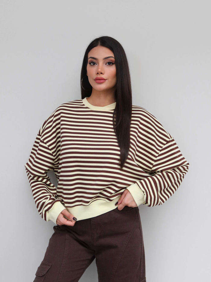 Çizgili Düşük Omuz Sweatshirt