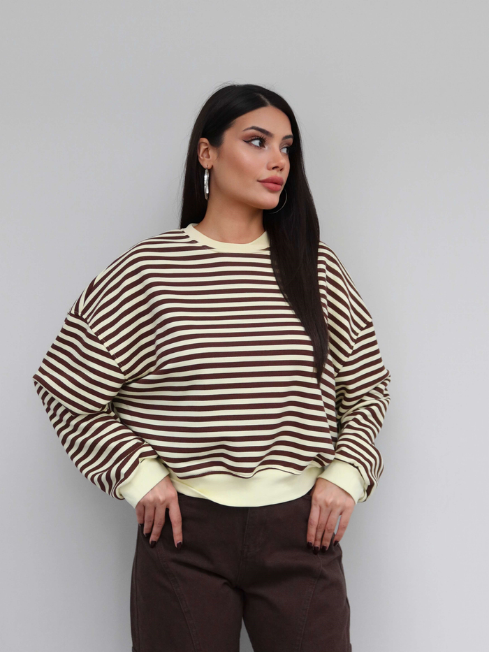 Çizgili Düşük Omuz Sweatshirt
