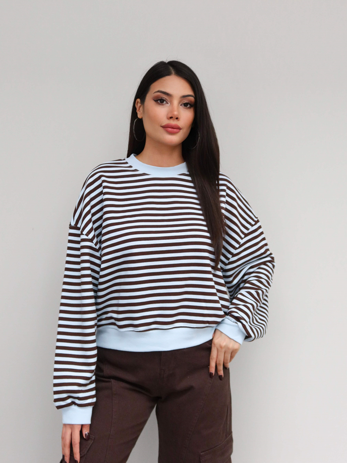 Çizgili Düşük Omuz Sweatshirt