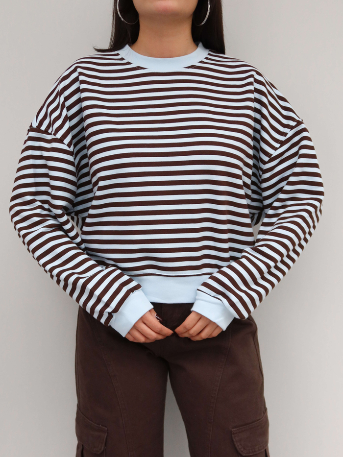 Çizgili Düşük Omuz Sweatshirt
