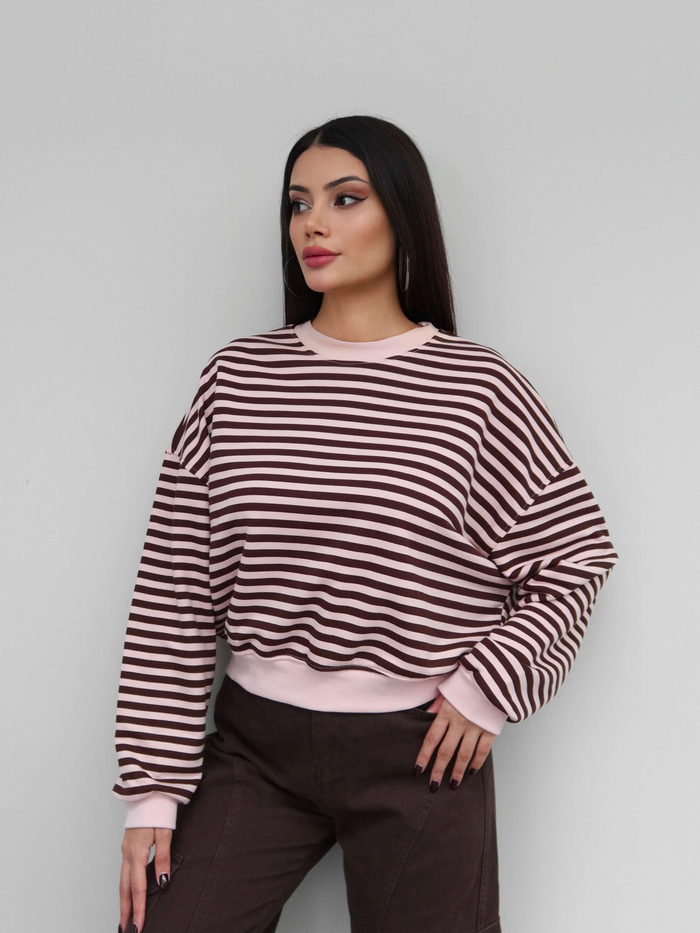 Çizgili Düşük Omuz Sweatshirt