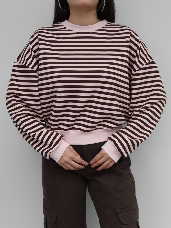 Çizgili Düşük Omuz Sweatshirt