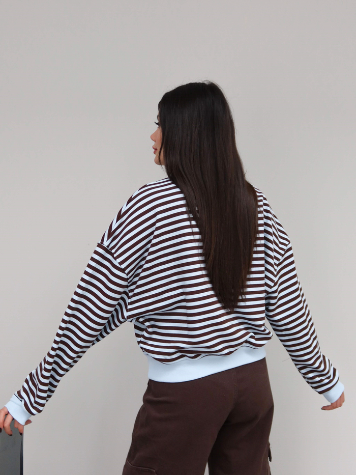 Çizgili Düşük Omuz Sweatshirt
